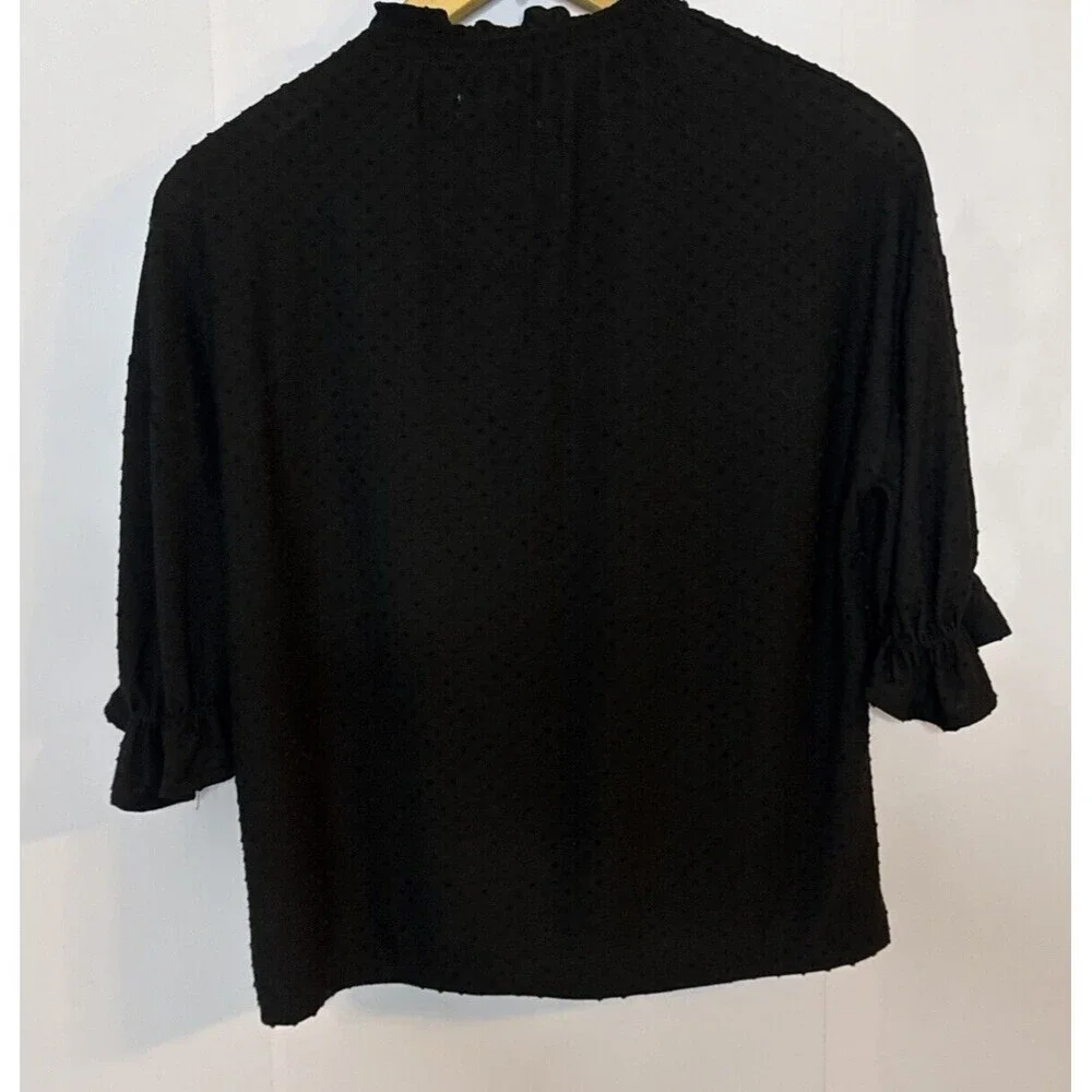 Madewell Polka Dot Mock Neck Blouse Womens‎ XS Ruffle Oversized Boxy Old Money